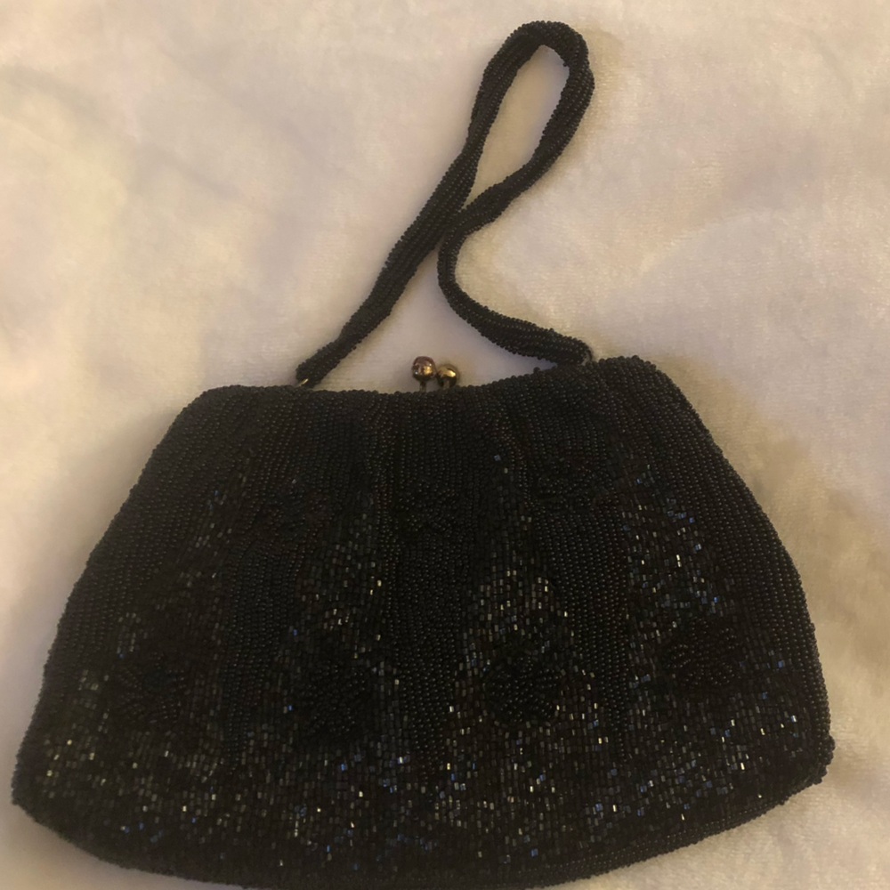 Vintage 50’s Black Beaded Wristlet Evening Clutch